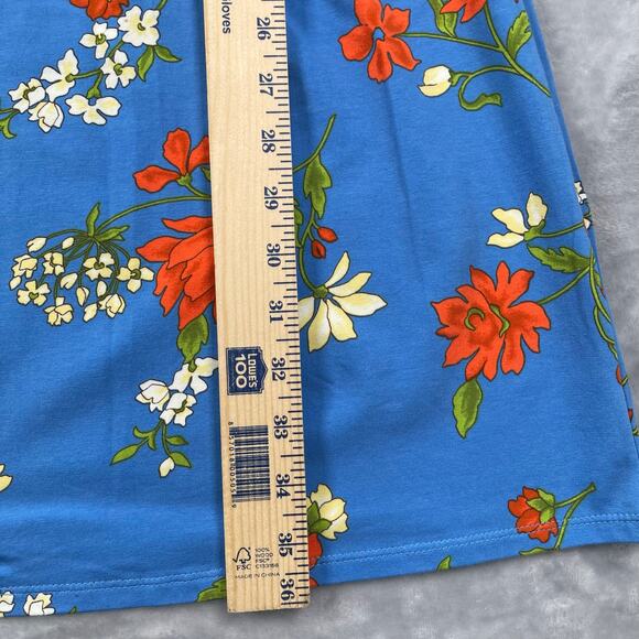 Lands End Dress Womens PM 10-12 Blue Floral Print 3/4 Sleeve Cotton Stretch - Picture 11 of 16
